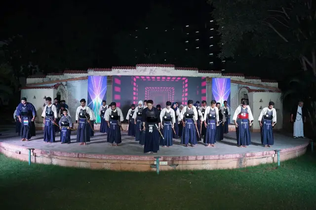 Evening demonstration on an open-air stage
